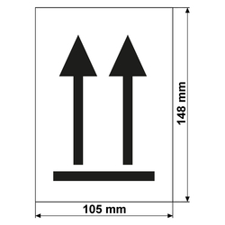 Gefahrzettel, Verpackungskennzeichen Ausrichtungspfeile Oben, Weiß, Pfeile Schwarz, Folie, 105 x 148 mm, 500 Stück/Rolle