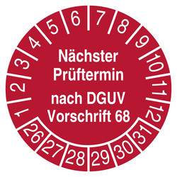 Pr&uuml;fplakette N&auml;chster Pr&uuml;ftermin nach DGUV Vorschrift 68 Rot