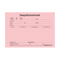 Gesprächsvermerk DIN A5 quer, rosa, 100 Blatt/Block gelocht