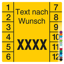 Jahrespr&uuml;fplakette mit Wunschtext und Wunschfarbe, Jahreszahl vierstellig quadratisch