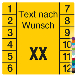 Jahrespr&uuml;fplakette mit Wunschtext und Wunschfarbe, Jahreszahl zweistellig quadratisch