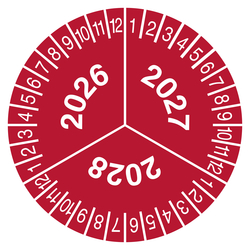 Pr&uuml;fplakette mit Jahreszahl (vierstellig) f&uuml;r 3 Jahre Rot