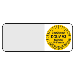 Kabelpr&uuml;fplakette Gepr&uuml;ft nach DGUV V3 N&auml;chster Pr&uuml;ftermin Gelb