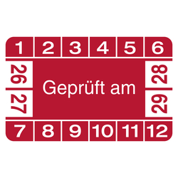 Pr&uuml;fplakette Gepr&uuml;ft am Rot
