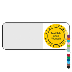 Kabelpr&uuml;fplakette mit Wunschtext, Jahreszahl und Wunschfarbe