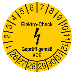 Pr&uuml;fplakette Elektro-Check Gepr&uuml;ft gem&auml;&szlig; VDE Gelb