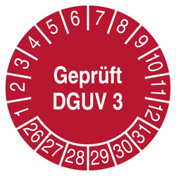 Pr&uuml;fplakette Gepr&uuml;ft DGUV 3 Rot