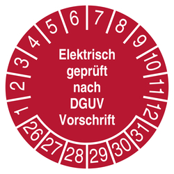 Pr&uuml;fplakette Elektrisch gepr&uuml;ft nach DGUV Vorschrift Rot