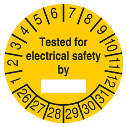 Pr&uuml;fplakette Tested for electrical safety by Gelb
