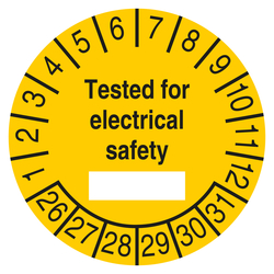 Pr&uuml;fplakette Tested for electrical safety Gelb