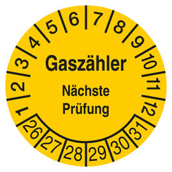 Pr&uuml;fplakette Gasz&auml;hler N&auml;chste Pr&uuml;fung Gelb