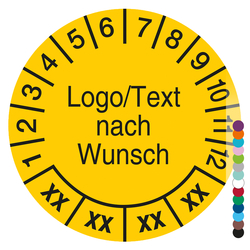 Mehrjahrespr&uuml;fplakette mit Logo, Wunschtext und Wunschfarbe rund f&uuml;r 4 Jahre