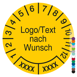 Mehrjahrespr&uuml;fplakette mit Logo, Wunschtext und Wunschfarbe rund f&uuml;r 2 Jahre, Jahreszahl vierstellig