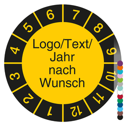 Jahrespr&uuml;fplakette mit Logo, Wunschtext und Jahr