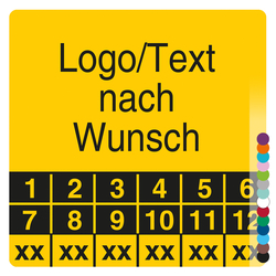 Mehrjahrespr&uuml;fplakette mit Logo, Wunschtext und Wunschfarbe quadratisch f&uuml;r 6 Jahre