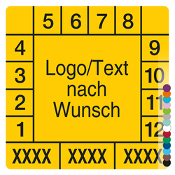 Mehrjahrespr&uuml;fplakette mit Logo, Wunschtext und Wunschfarbe quadratisch f&uuml;r 3 Jahre