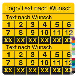 Mehrjahrespr&uuml;fplakette mit Logo, Wunschtext und Wunschfarbe f&uuml;r 6 Jahre quadratisch