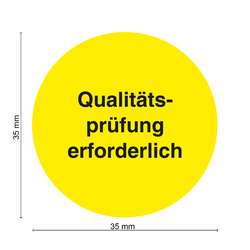 Qualit&auml;tskennzeichen Qualit&auml;tspr&uuml;fung erforderlich Gelb Rund