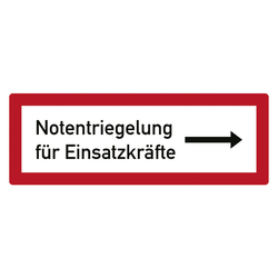 Feuerwehrzeichen Notentriegelung f&uuml;r Einsatzkr&auml;fte mit Pfeil rechts DIN 4066