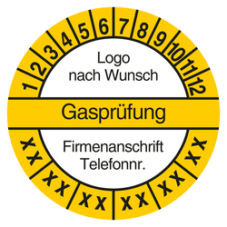 Mehrjahrespr&uuml;fplakette Gaspr&uuml;fung mit Logo und Firmendaten