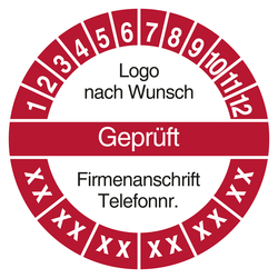 Mehrjahrespr&uuml;fplakette Gepr&uuml;ft mit Logo und Firmendaten