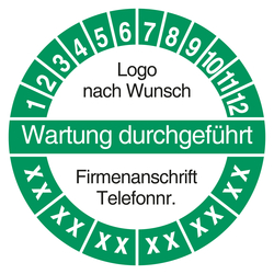 Mehrjahrespr&uuml;fplakette Wartung durchgef&uuml;hrt mit Logo und Firmendaten