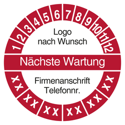 Mehrjahrespr&uuml;fplakette N&auml;chste Wartung mit Logo und Firmendaten