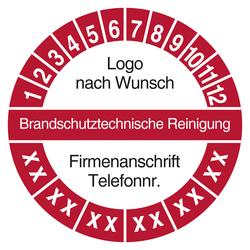 Mehrjahrespr&uuml;fplakette Brandschutztechnische Reinigung mit Logo und Firmendaten