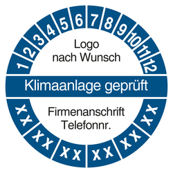 Mehrjahrespr&uuml;fplakette Klimaanlage gepr&uuml;ft mit Logo und Firmendaten