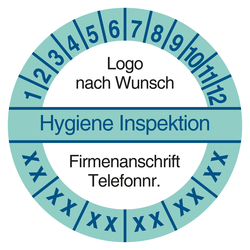 Mehrjahrespr&uuml;fplakette Hygiene Inspektion mit Logo und Firmendaten