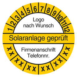 Mehrjahrespr&uuml;fplakette Solaranlage gepr&uuml;ft mit Logo und Firmendaten