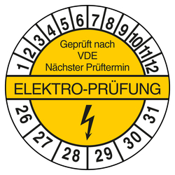 Pr&uuml;fplakette ELEKTRO-PR&Uuml;FUNG Gepr&uuml;ft nach VDE N&auml;chster Pr&uuml;ftermin