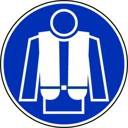 Rettungsweste benutzen - Gebotszeichen BGV A8 M15 Folie selbstklebend Ø 10 cm