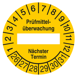 Pr&uuml;fplakette Pr&uuml;fmittel&uuml;berwachung N&auml;chster Termin Gelb