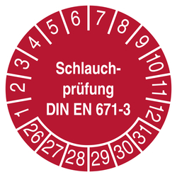 Pr&uuml;fplakette Schlauchpr&uuml;fung DIN EN 671-3 Rot