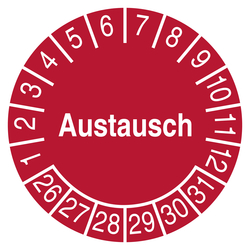Pr&uuml;fplakette Austausch Rot