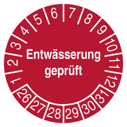 Pr&uuml;fplakette Entw&auml;sserung gepr&uuml;ft Rot