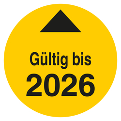 Pr&uuml;fplakette G&uuml;ltig bis mit Pfeil und Jahreszahl (vierstellig) Gelb