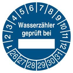 Pr&uuml;fplakette Wasserz&auml;hler gepr&uuml;ft bei Blau
