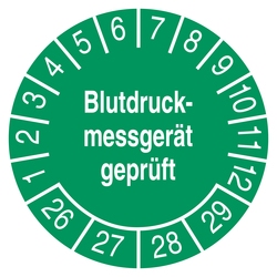 Pr&uuml;fplakette Blutdruckmessger&auml;t gepr&uuml;ft Gr&uuml;n