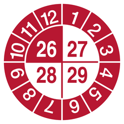 Pr&uuml;fplakette mit Jahreszahl f&uuml;r 4 Jahre Rot