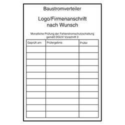 Pr&uuml;fnachweis Baustromverteiler mit Logo und Firmendaten