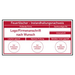 Grundplakette Feuerl&ouml;scher Instandhaltungsnachweis mit Logo und Firmendaten