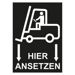 Verpackungskennzeichen Gabelstapler hier ansetzen Schwarz