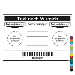 Grundplakette Wartungsnachweis mit Wunschtext, Barcode und fortlaufender Nummerierung