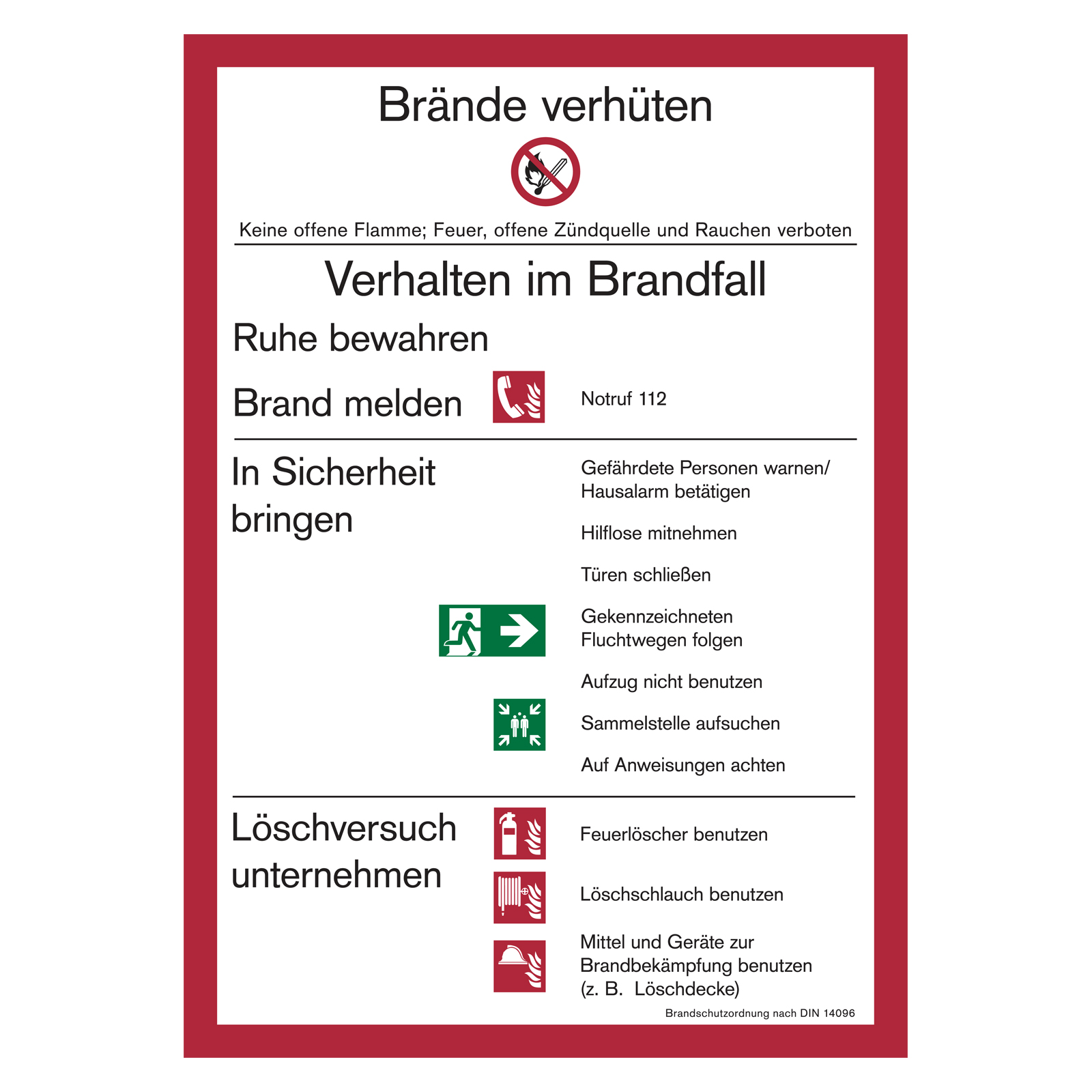 Brandschutzordnung DIN 14096 Teil A - Kunststoff - Aufkleber-Shop