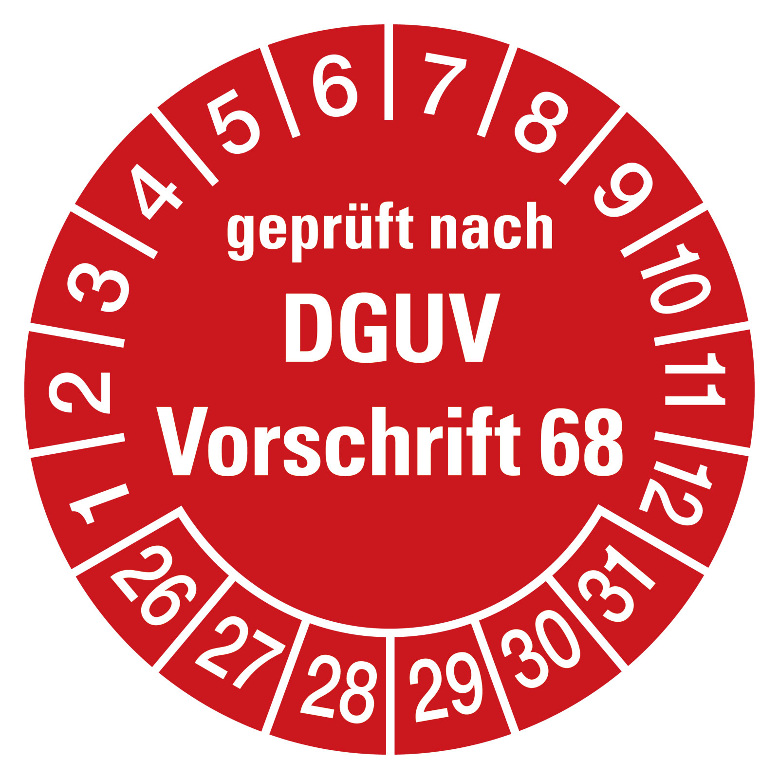 Prüfplakette geprüft von... nach DGUV Vorschrift 3, Folie, rot | 1 Tag