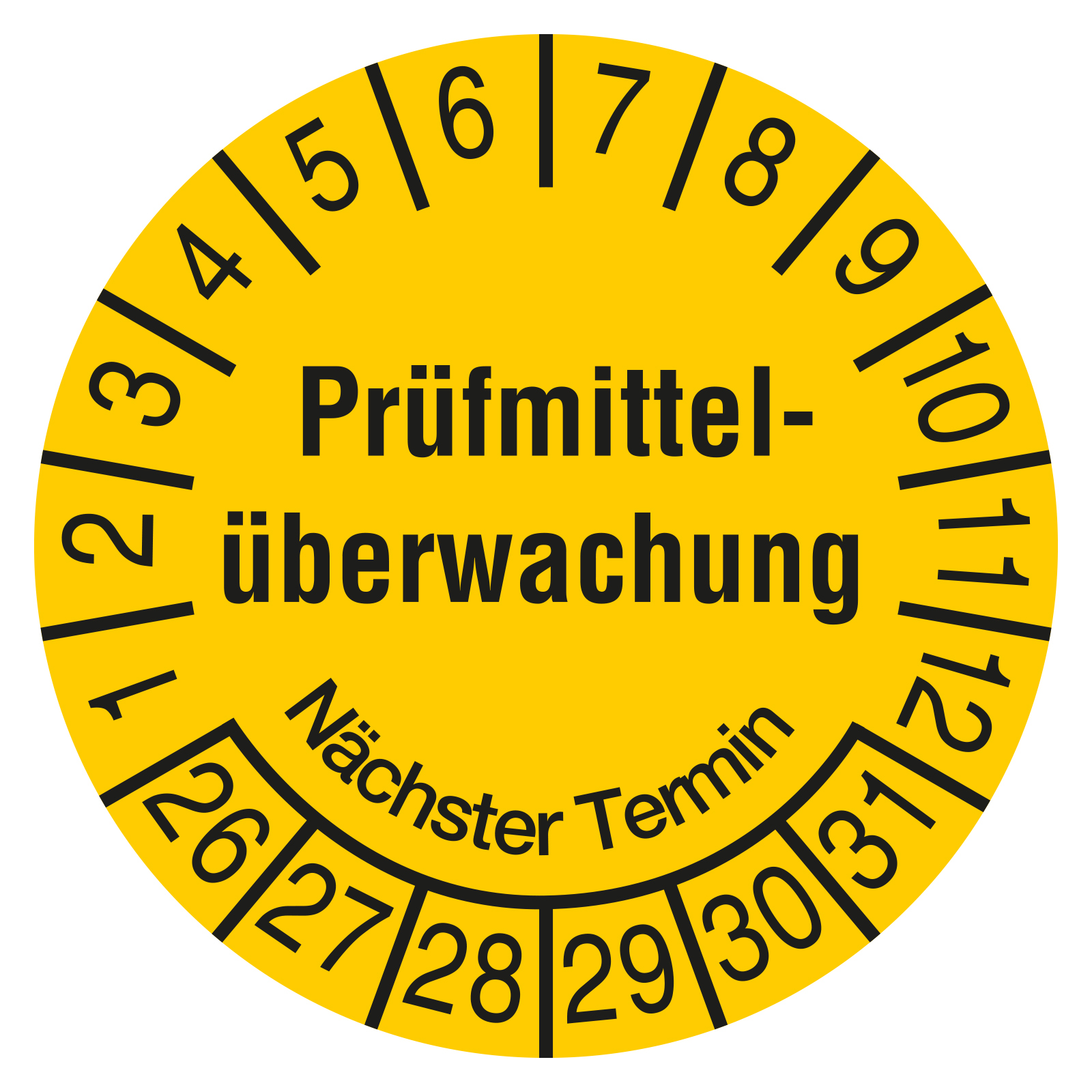 Prüfplakette, geprüft am… durch… gemäß §… nächster Termin, Jahr 2026