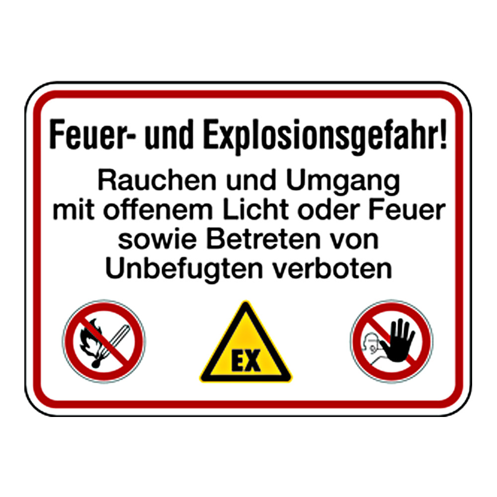 Hinweisschild Brandschutzzeichen "Feuer und Explosionsgefahr!" Aluminium 400 x 300 mm