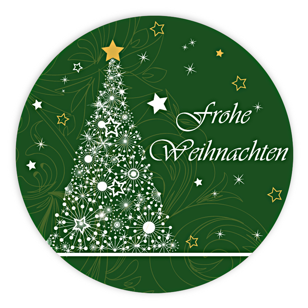 Sticker "Frohe Weihnachten mit Tannenbaum" Ø 30 mm